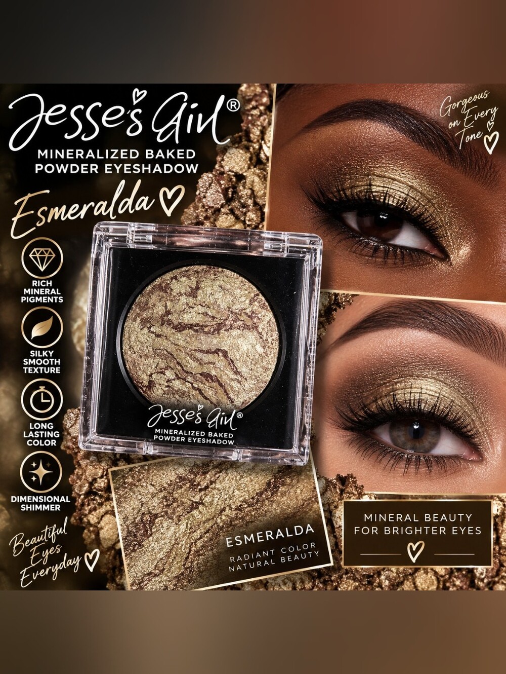 Esmeralda Mineralized Baked Powder Eyeshadow - Gold/Green